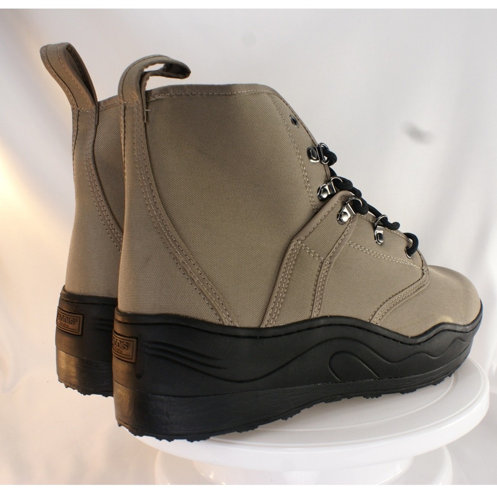 Caddis Wading Shoes Mens Tan Canvas High Top Fishing Boots Black Rubber Sole 10 - Picture 3 of 16